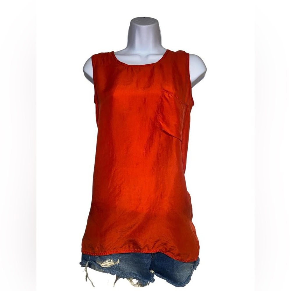 Red orange 100% silk tank top with pocket